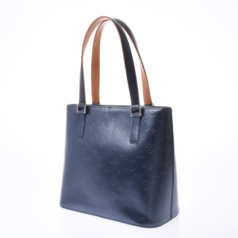 Louis Vuitton Blue Handbag Stockton Monogram Leather Matte
